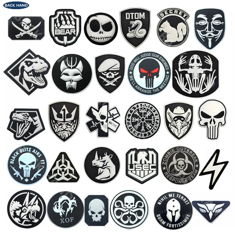 Insignia de brazo de goma suave de PVC luminosa 3D, parches mágicos, insignia de moral táctica, Calavera, Trooper, Punisher, utec, dinosaurio, oso