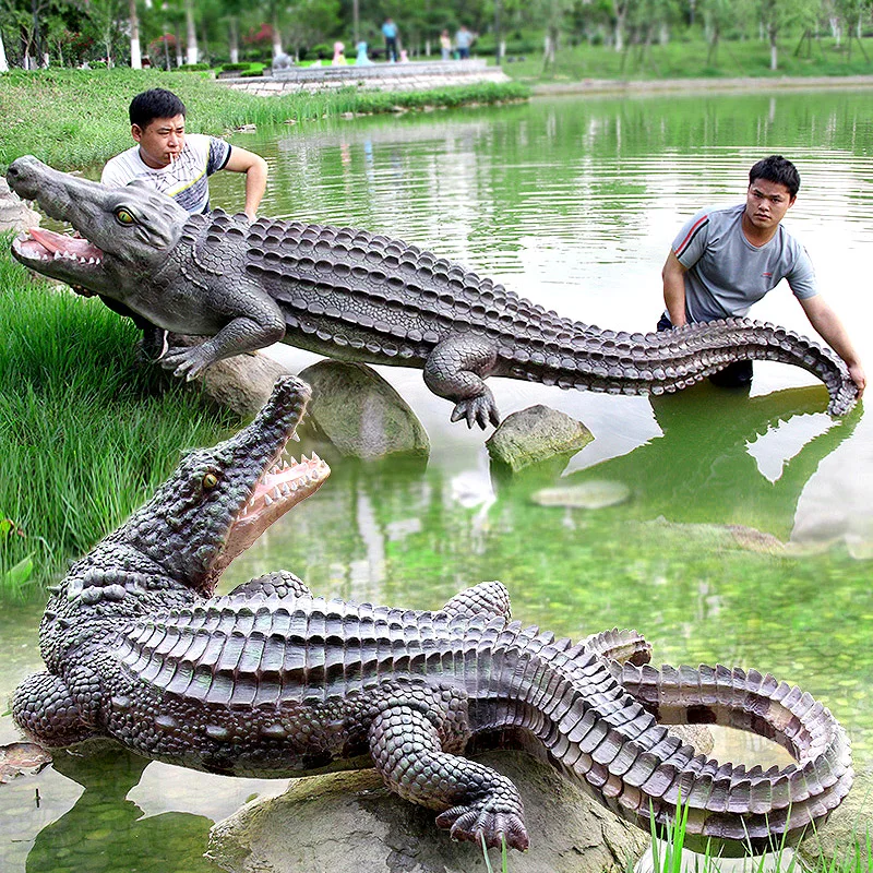 Wild Animal Crocodile Model Ornament FRP Sculpture Outdoor Garden Landscape Pool Pond Decoration Crafts