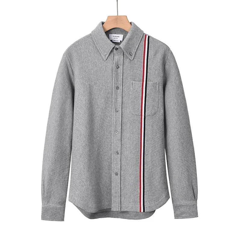 

BROWIN Men's Long Sve irt Casual Thi Cotton Spring Autumn Faionable Youth Sle with Weave Belt Side Design