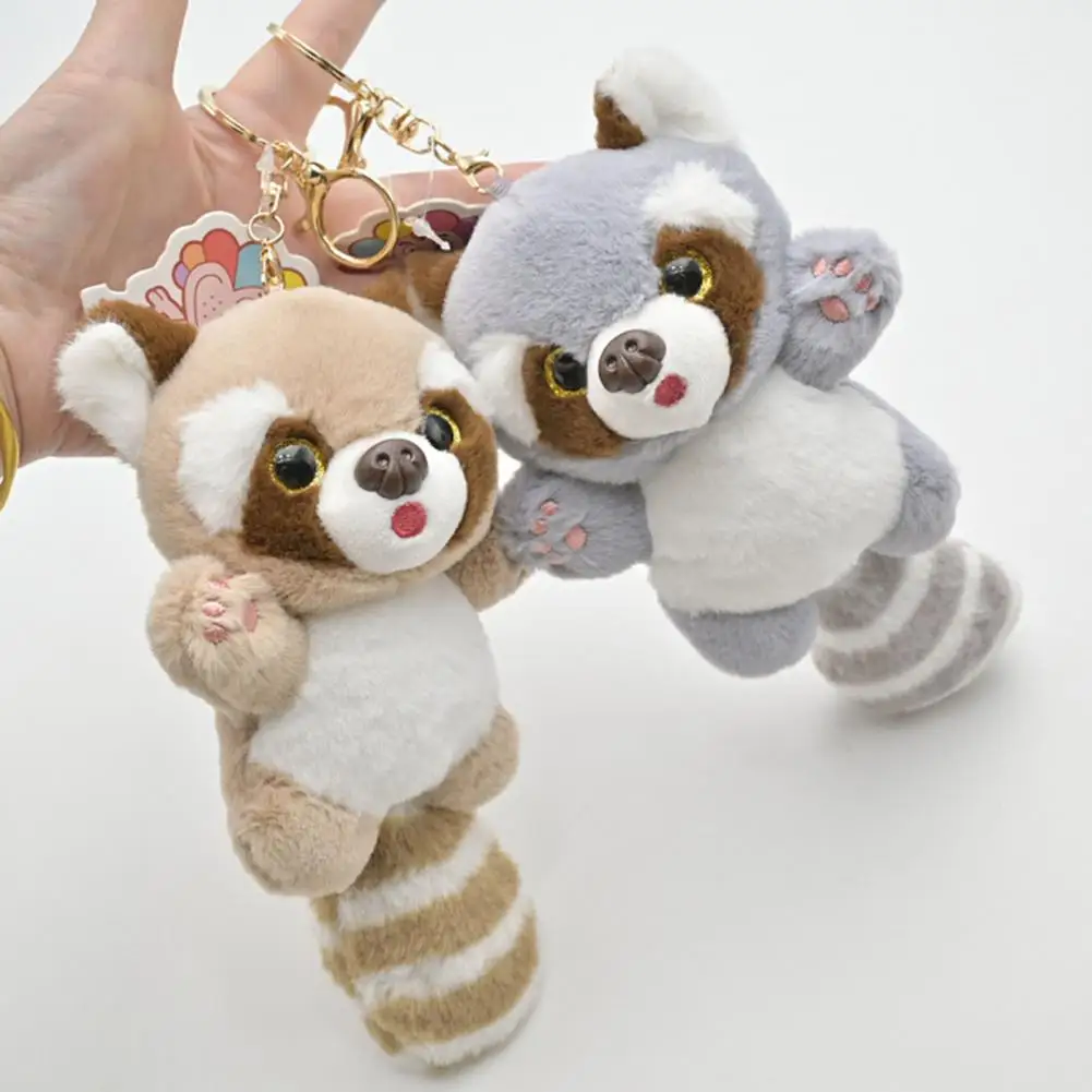 Cute Raccoon Plush Pendant Toy Doll Keychain 3D Eyes Lovely Long Tail Raccoon Doll Plushies Ornament Backpack Accessorie Gift