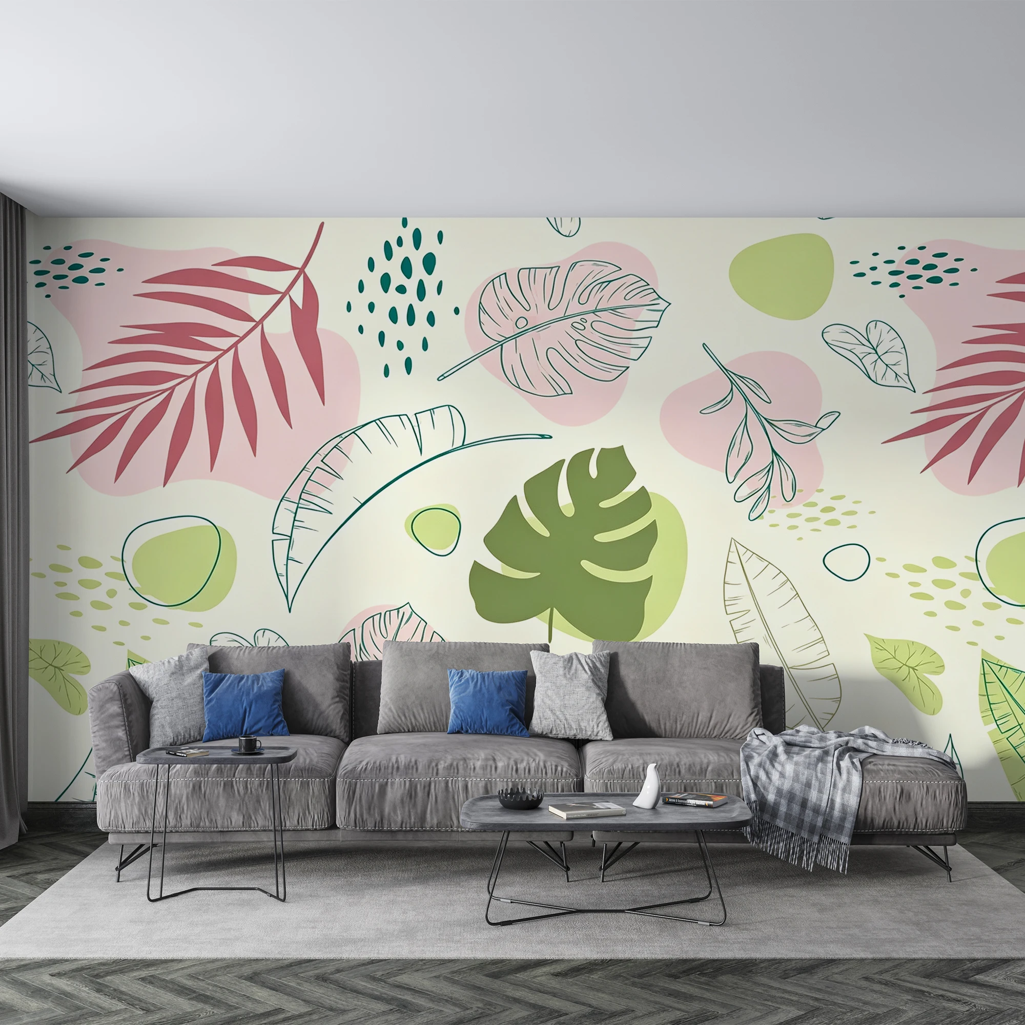 Custom Mural Wallpaper Boho Tropical Monstera Leaf Peel And Stick Wall Mural Abstract Plant For Kids Bedroom Nursery Home Decor