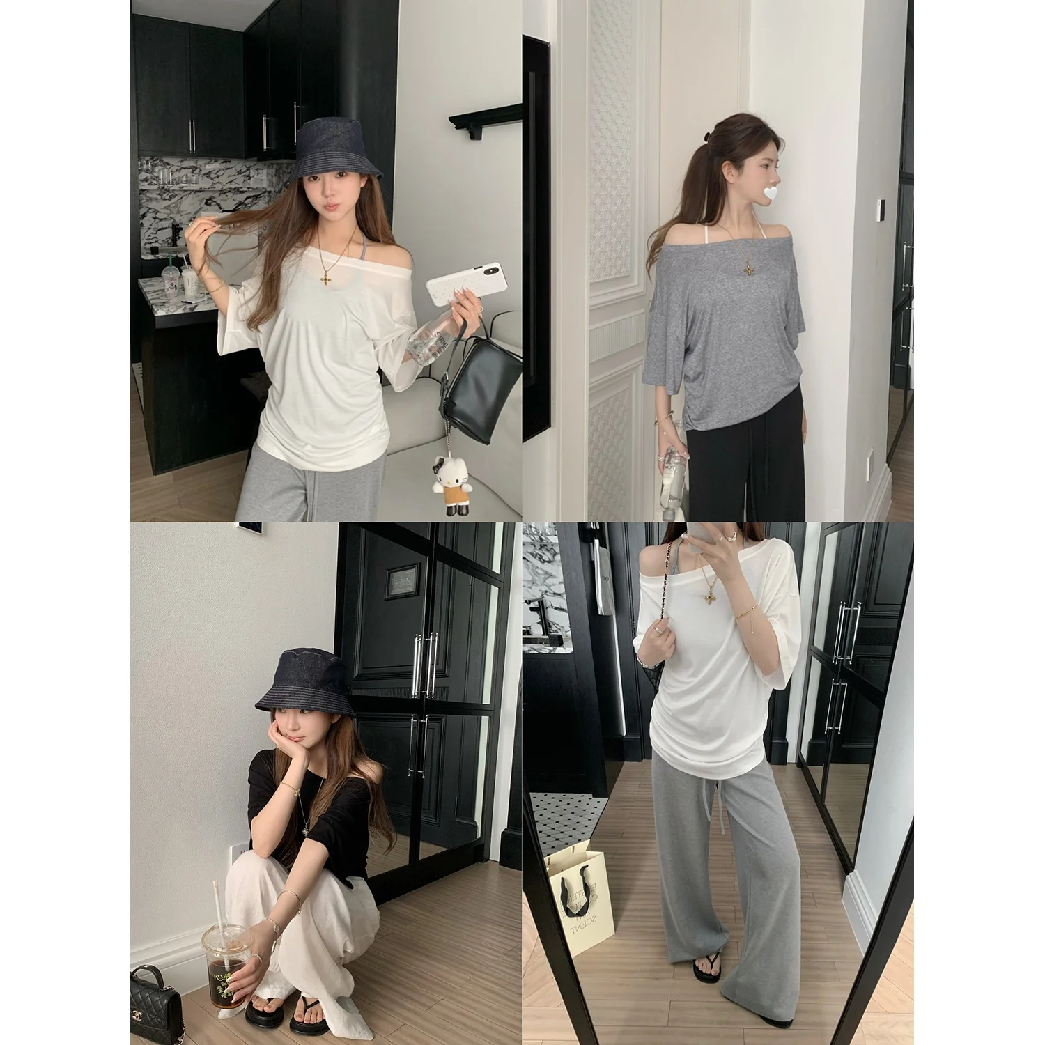 

Повседневный женский комплект с топом с открытыми плечами и рукавом до локтя, Y Studio, Лето 2025, топ Laid-ba с ремешком на шее