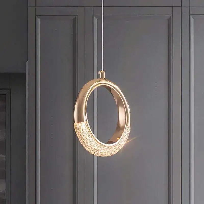 Luxury Bedside Small Ring Pendant Lights Plastic Body And Acrylic Lampshade Round Chandeliers Bar Home Decor LED Hanging Lustres