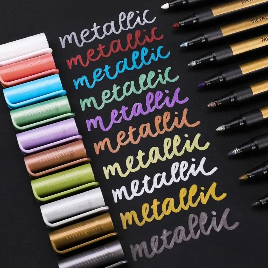 10 Stück Metallic-Marker in verschiedenen Farben – Farbstifte mit mittlerer Spitze für Kunststoff, Steinmalerei, Scrapbooking und professionelle Kunst – Detail 1