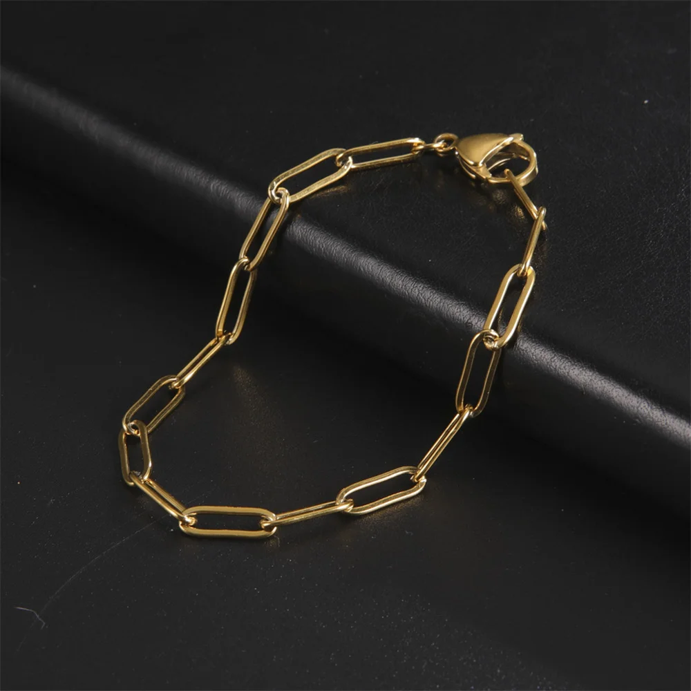 My Shape Punk Paperclip Bracelets for Women Men Oval Chains Cable Chain Bangle Stainless Steel Fashion Wrist Jewelry Wholesale