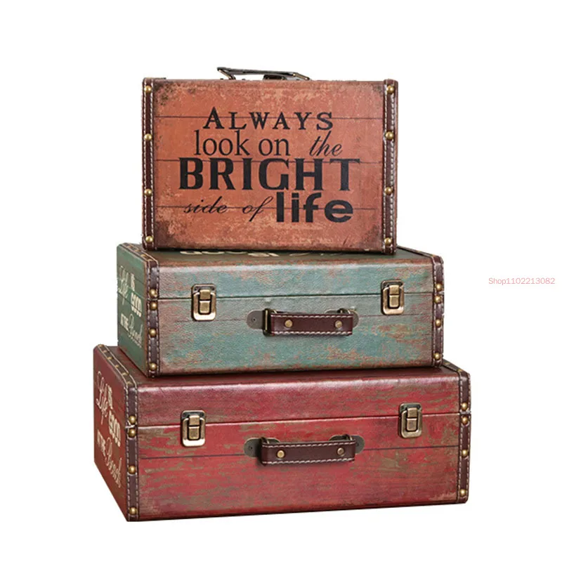 1pc Vintage Artcrafts Retro Wooden Box Suitcase Decoration Ornaments Decoration Props Desk Display Figurines Sundries Holders