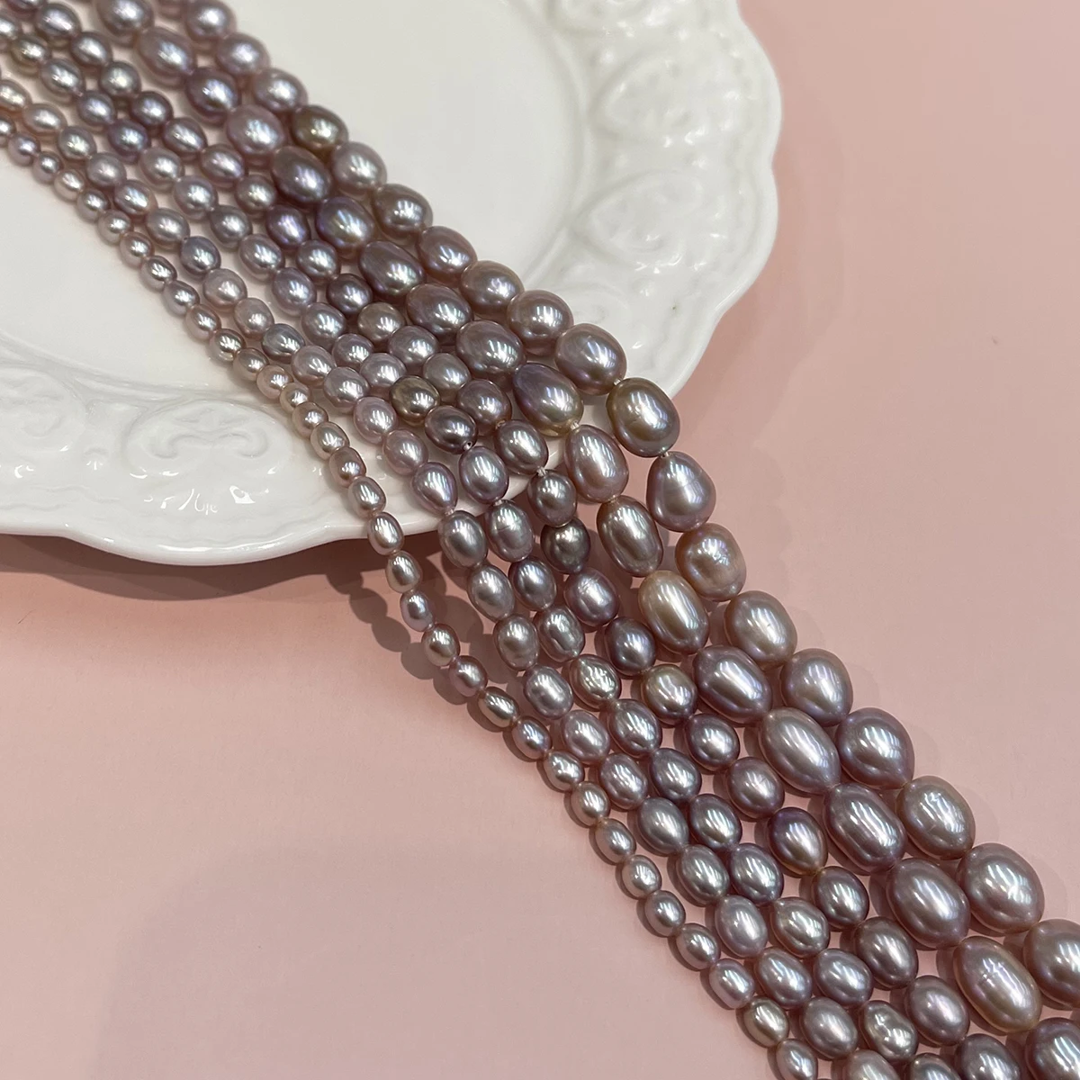 AAA Natürliche Süßwasser-Reisperlen in Lila, 3-9 mm, für die Schmuckherstellung, DIY-Halsketten, Armbänder, Ketten, Ohrringe, Accessoires – Detail 2