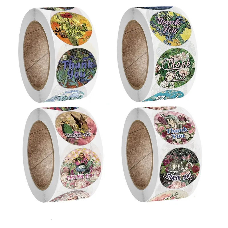 16 Designs Round Gothic Cartoon Alice In Wonderland Thank You Stickers 500pcs/roll Scrapbooking Wedding Party Gift Decor Labels