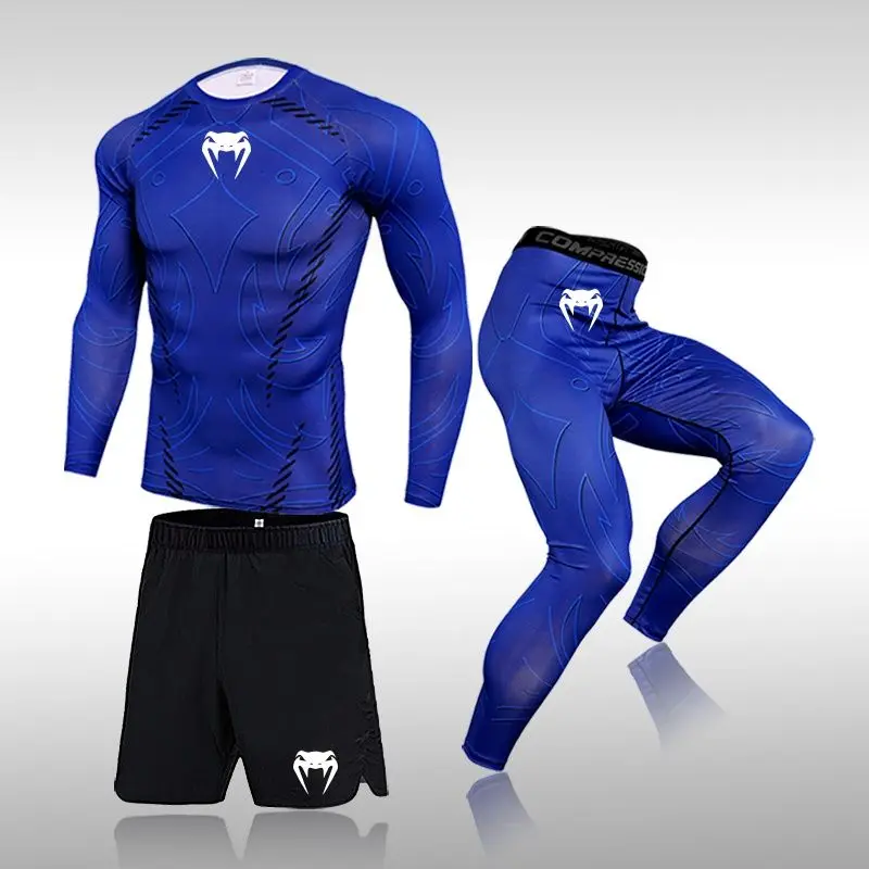 Venom Combat Sports Training Suit 3 Piece Set Men Sanda Boxing Quick Dry Breathable Lightweight Gym Fitness