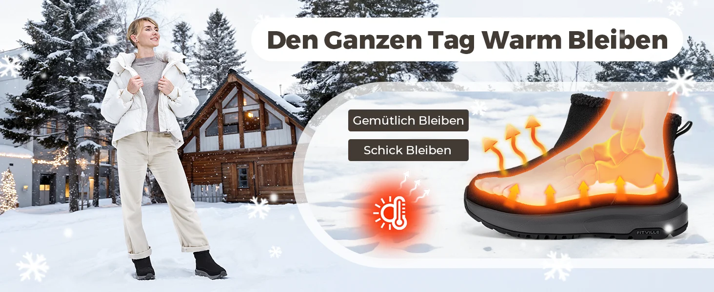 FitVille Damen-Schneestiefel mit extra breiter Zehenpartie, wasserabweisende, pelzgefütterte, warme Diabetiker-Schuhe zur Schmerzlinderung. – Detail 4