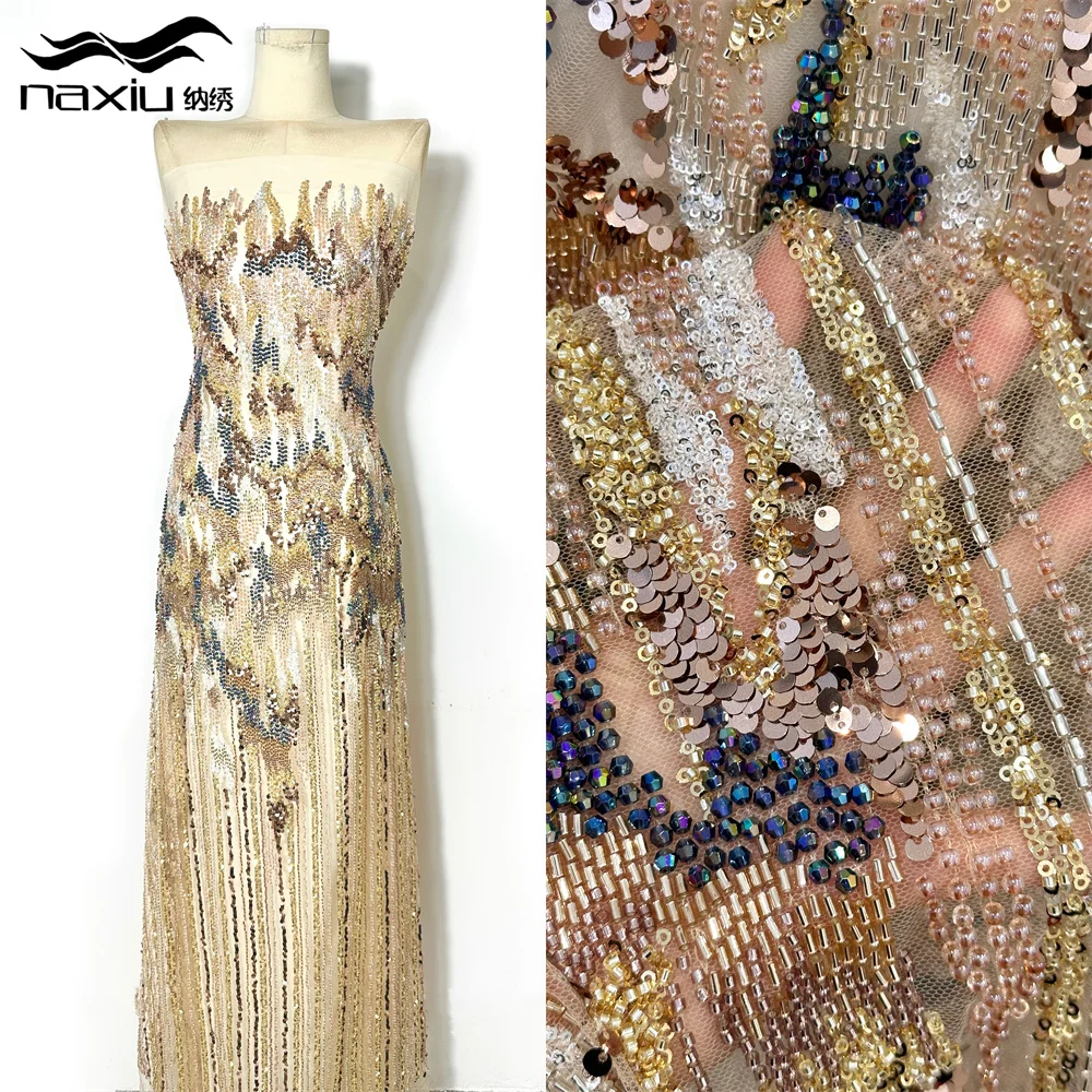 

Madison African Groom 3D Lace Luxury Beaded Tulle Lace Fabric Nigerian Handmade Heavy Sequins Mesh Lace Fabric Bridal Wedding