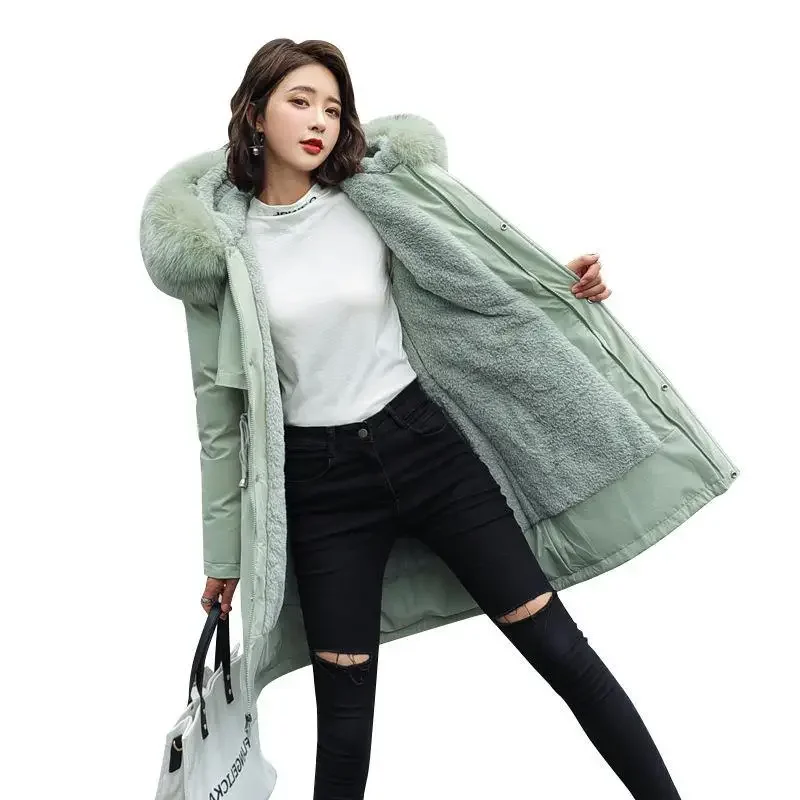 Thick Warm Fleece Winter Jacket Women 2023 New Fashion Long Coat Wool Liner Hooded Parkas Female Snow Wear Padded Parka