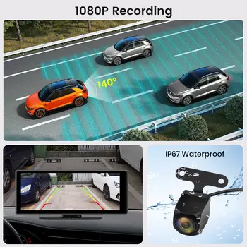 Junsun 10.26吋行車記錄儀,4K高清,支援無線CarPlay,相容於蘋果和安卓車載系統,便攜式儀錶板攝像頭,4K/1080P高清,WiFi,GPS導航 8 最佳銷售 俊順行車記錄儀 - №1