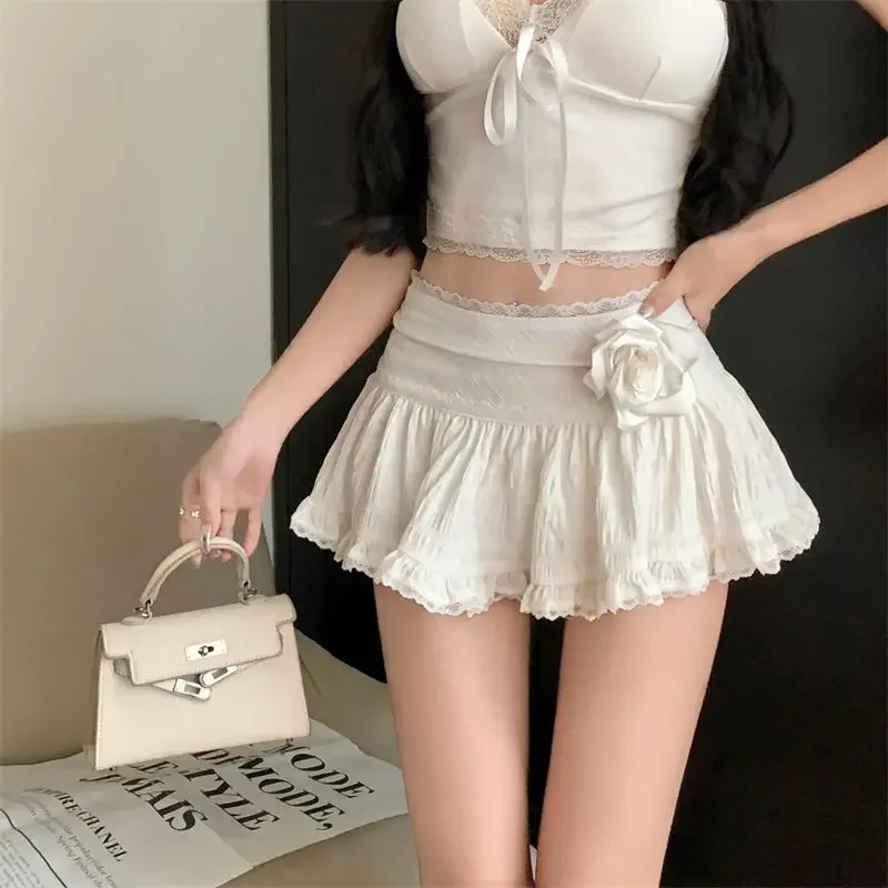 

Three-dimensional Rose Lace Hem Spliced Skirt for Women, New Summer 2026 Puffy Short Skirt A-line Skirt for Women