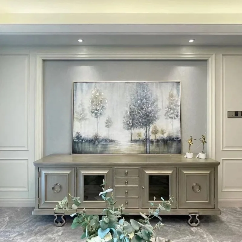 

American, Light Luxury Mori Impression Solid Wood TV Cabinet French Living Room Locker Storage Cabinet Modern TV Cabinet