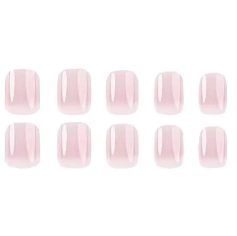 24pcs Flesh Color Gradient Powder Square Short Imitation Nail Plate Fake Nail 1pc Jelly Paste 1pc File Strip