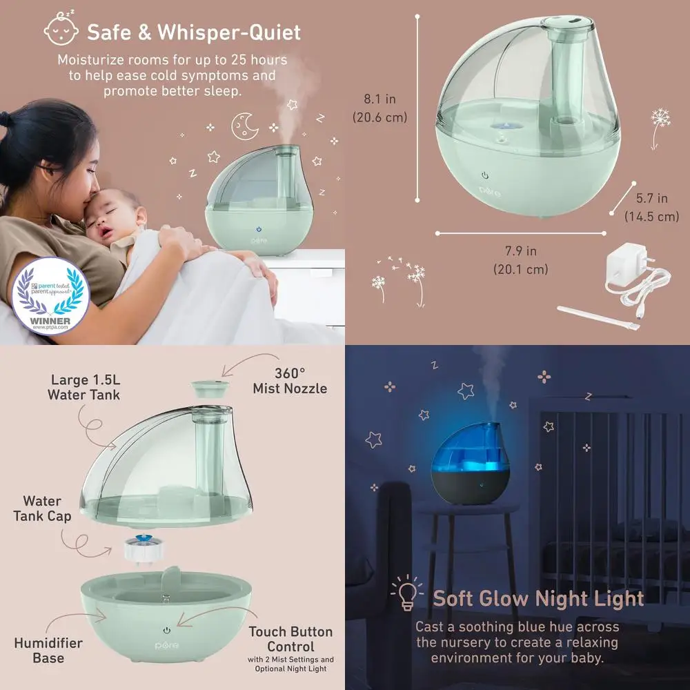 

Ультразвуковой увлажнитель воздуха с функцией ночника, бесшумная работа для детских комнат и яслей, помогает снять заложенность носа, простуду и другие сопутствующие симптомы.