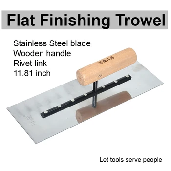Paleta plana de acero inoxidable de alta calidad, mango de madera ecológico, hoja de 30cm para alisar el sitio de construcción