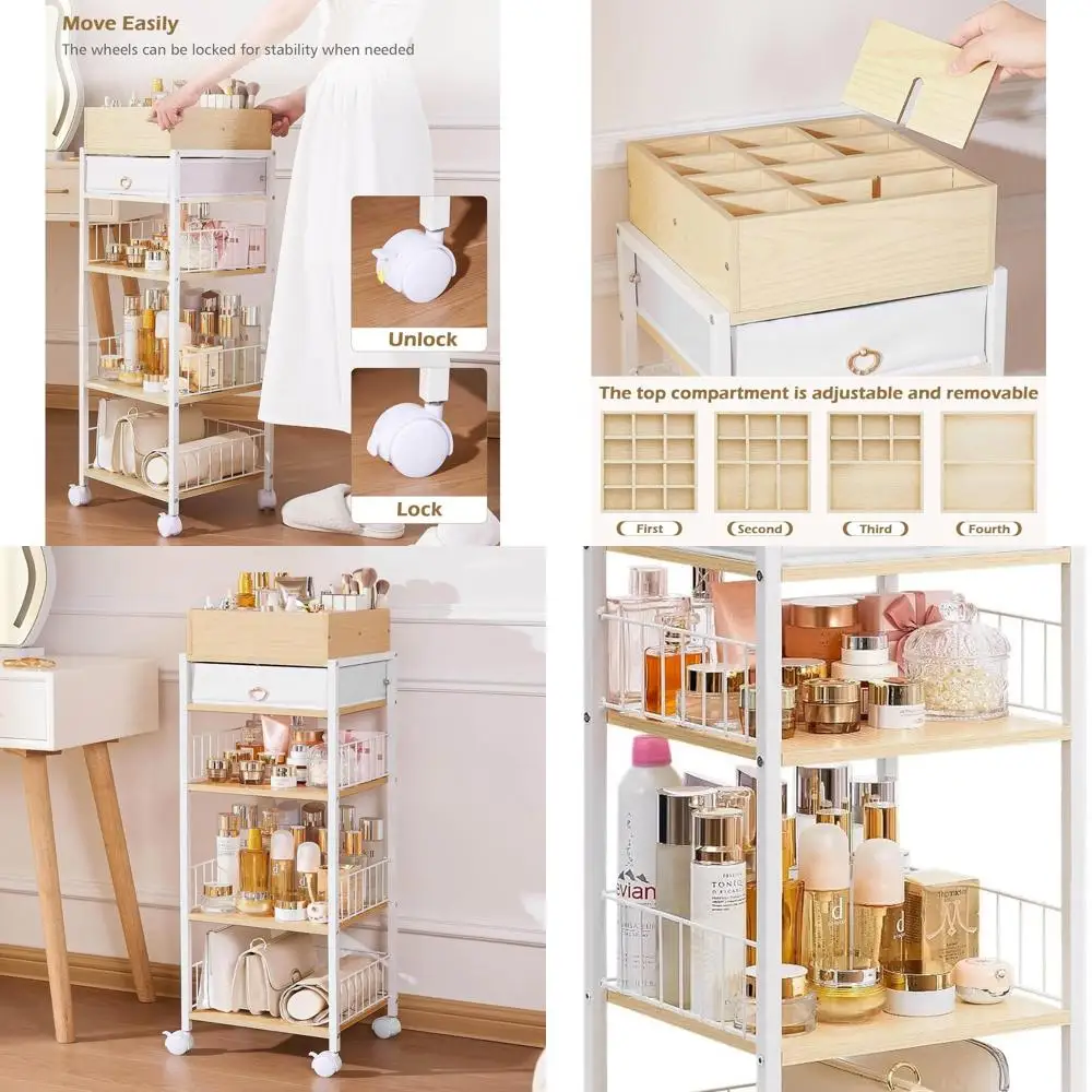 

Bedroom Vanity Makeup Organizer with Drawers for Skincare, Cosmetics, and Beauty Accessories