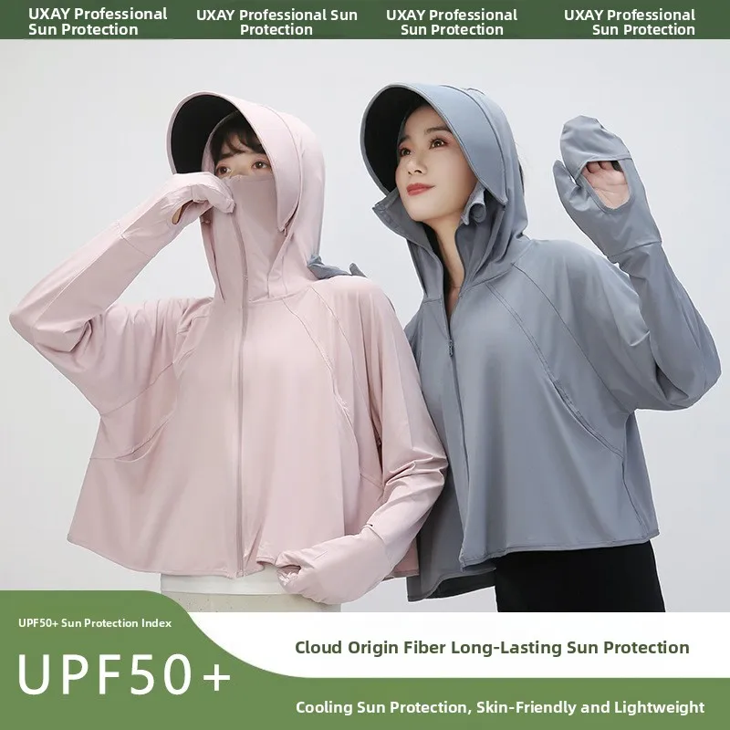 Women's Summer Thin Ice Silk UV Protection Clothing Breathable Lightweight Outerwear UV Protective Coat Outdoor Clothing
