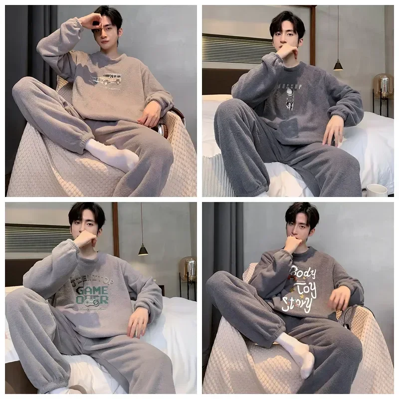 TOP Home ชุดนอนผู้ชาย Thicken ฤดูหนาวฤดูใบไม้ร่วง WARM ชุดนอน Man Lounge ผู้ชายชุด Leisure Flannel แขนยาวเสื้อผ้ายาวชุดนอนหลวม