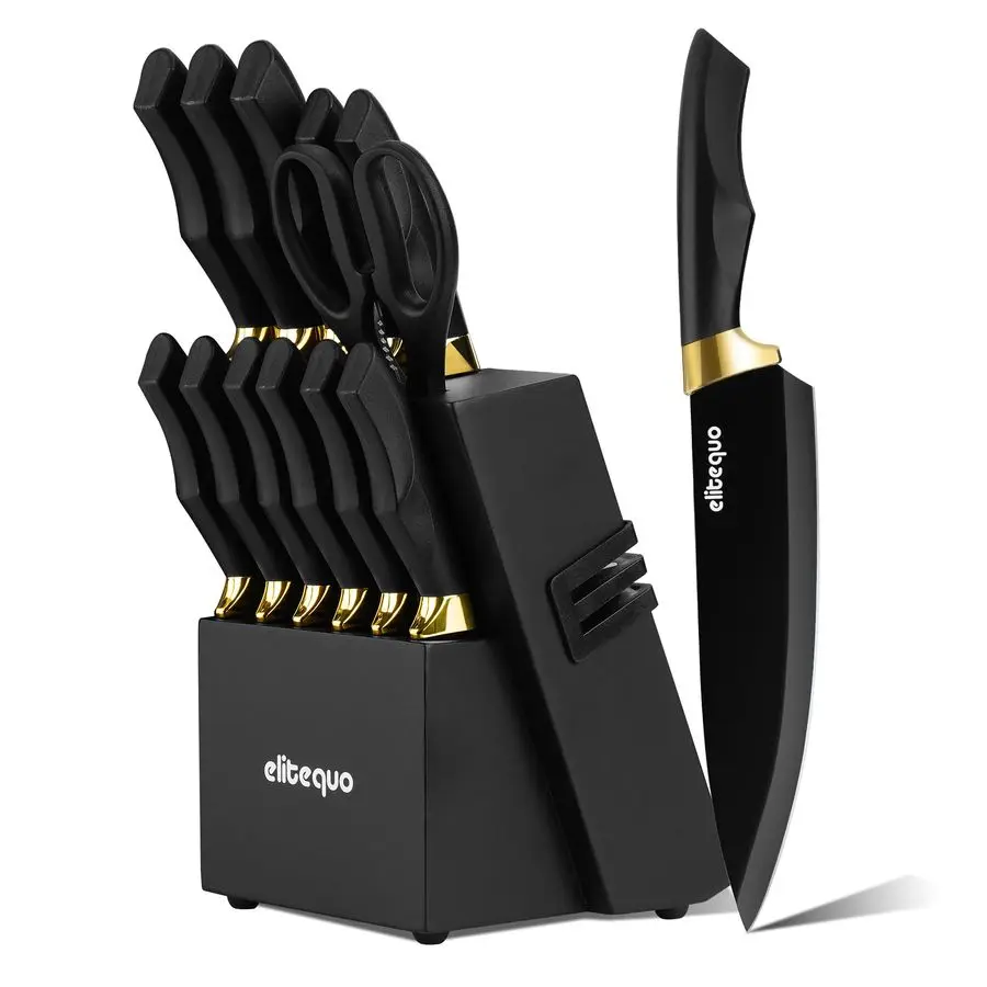 

Set With Block,Dishwasher Safe Kitchen Knife Set With BuiltIn Sharpener,German Stainless Steel Black Knife Block SetNight Flash