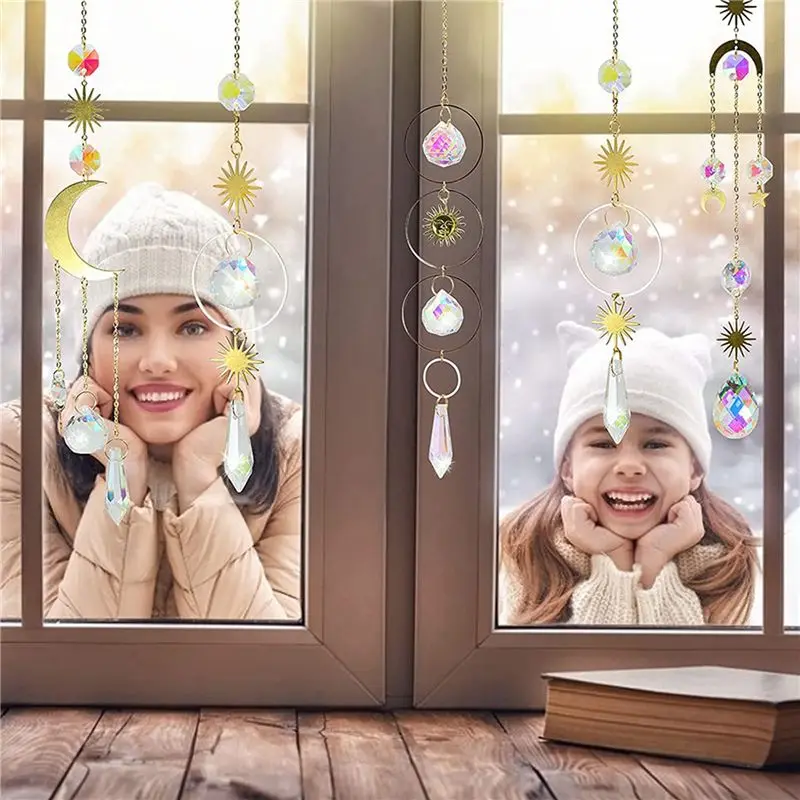 B84B 12 Pieces for Colorful Crystals Suncatcher Hanging, Sun Catcher with Chain Pendant Ornament Crystal Balls for Window Garden