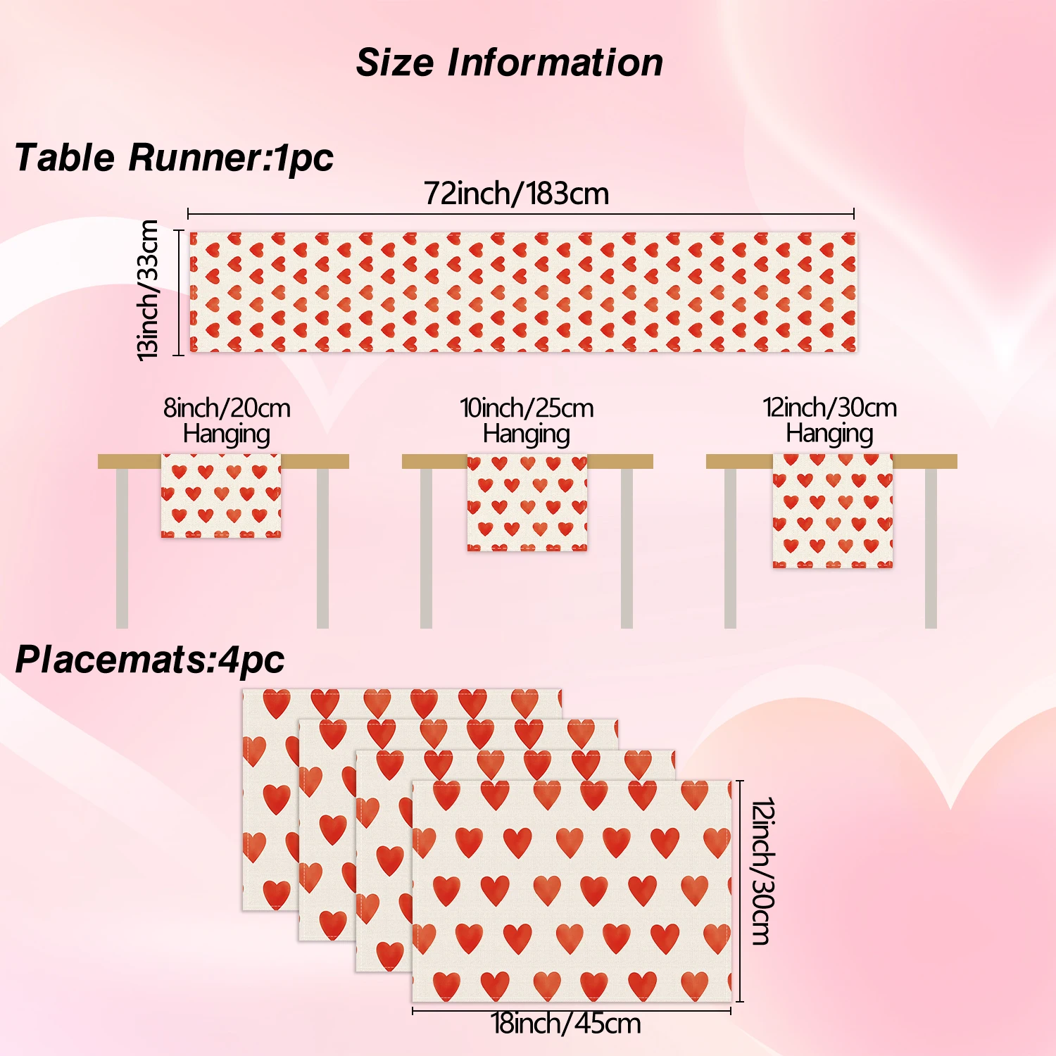 1/4/5/6/7pcs Valentine's Day placemats and table flags, with red heart print pattern, suitable for family parties, wedding dinne