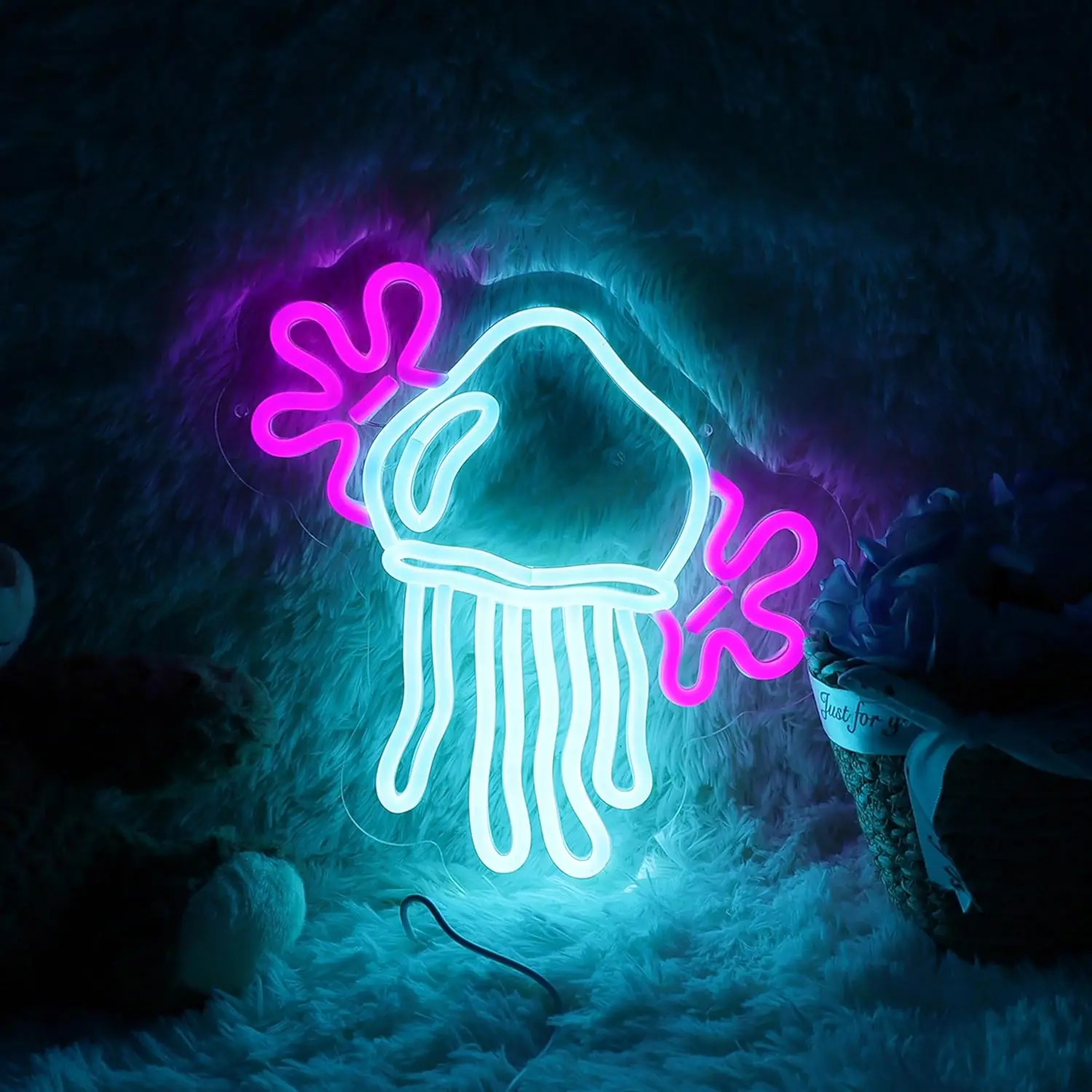 クラゲネオンサイン-花柄漫画ネオンライト-led-寝室パーティー用-海洋スタイル-ルームウォールアートデコレーション-ギフト-usb給電-調光可能