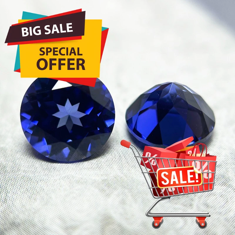 

b-High Quality Lab Grown Sapphire Round Cut Royal Blue Color Gems Charms Ring Necklace Main Materials Selectable Certificate