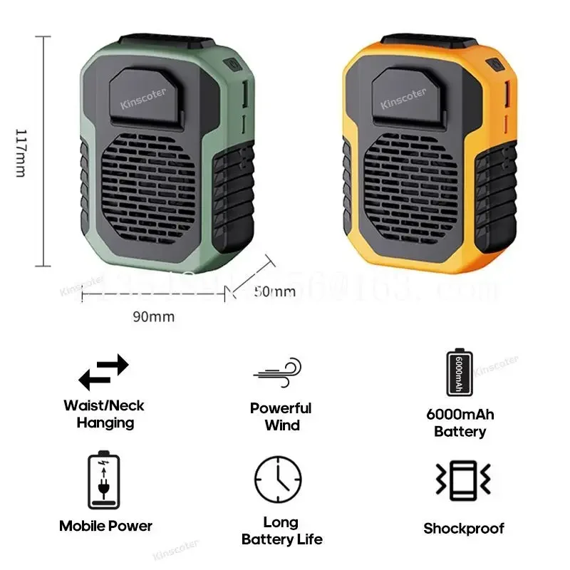 

6000mAh Hanging Neck/Waist Fan USB Mini Portable Rech