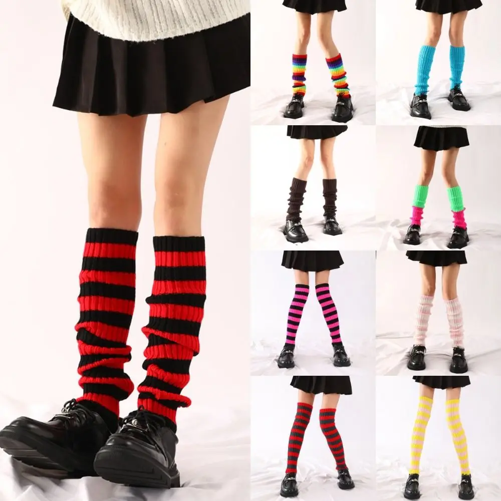 Gothic Y2K Lolita Leg Warmers Harajuku Japanese Kawaii Boot Socks Neon Ribbed Leg Warmers for Halloween Costume Accessories