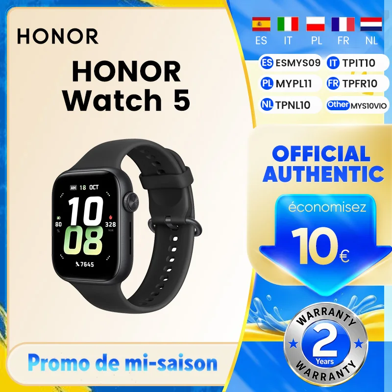 Honor Watch 5 con Monitoraggio della Salute, Tracciamento GPS Preciso, 15 Giorni di Autonomia, Display AMOLED da 1,85 Pollici, 60Hz, 5ATM IP68, BT5.2
