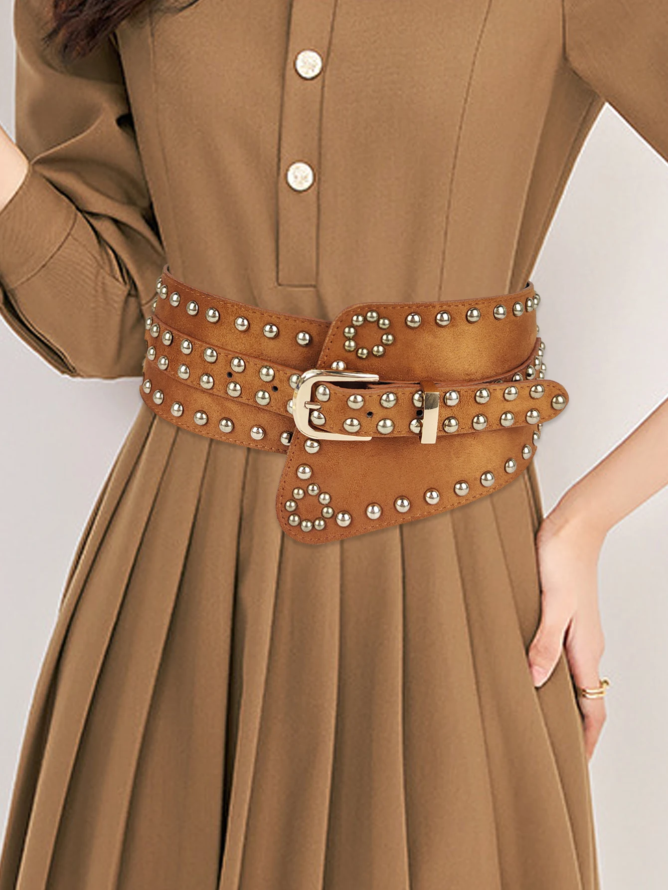 New 2023 European and American style women\'s wide waistband fashionable retro elastic elastic waistband dress with waistband dec