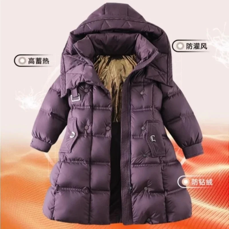 Spessa ragazze caldo Parka bambini giacca inverno Casual adolescenti capispalla cappotti viola con cappuccio tuta da neve bambini cotone giacca a