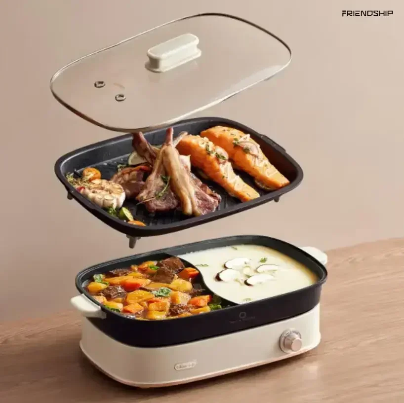 split type multifunctional cooking pot, barbecue pan hot pot, household electric cooker, integrated barbecue pot