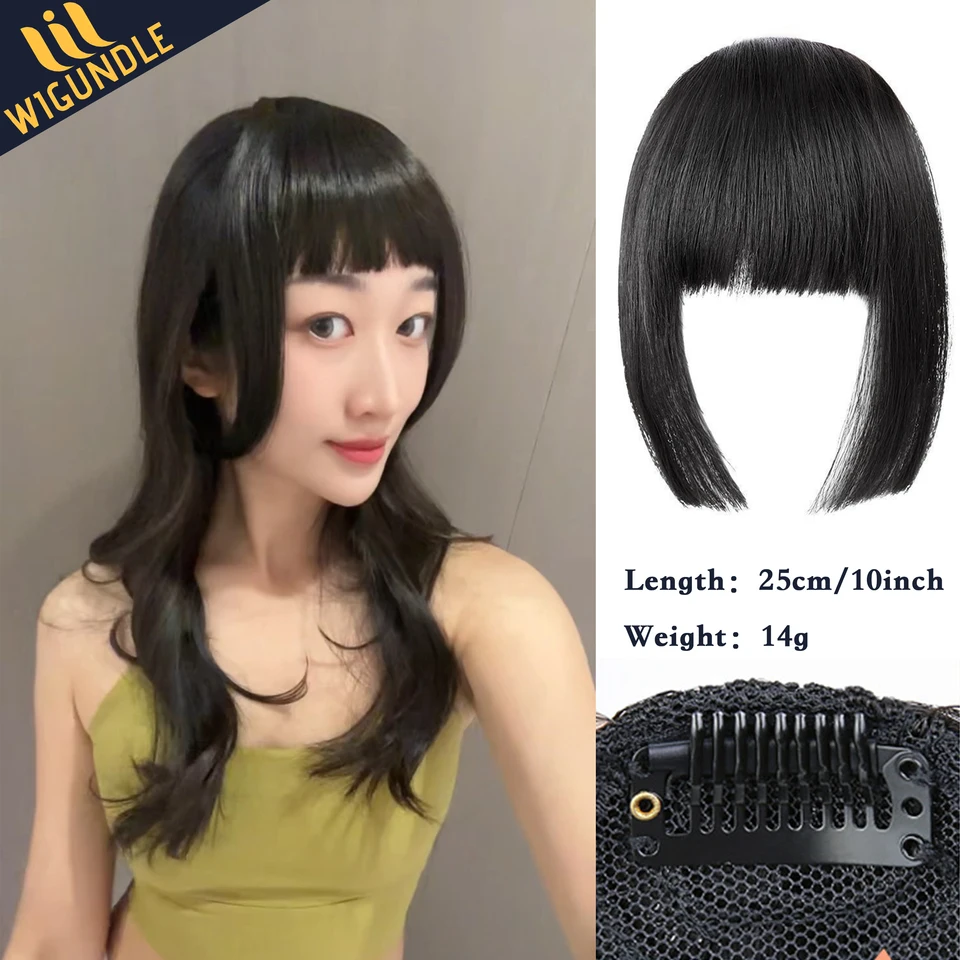Flequillo falso de aire, herramienta de peinado, extensión con clip, cabello sintético, flequillo falso natural para mujer 5