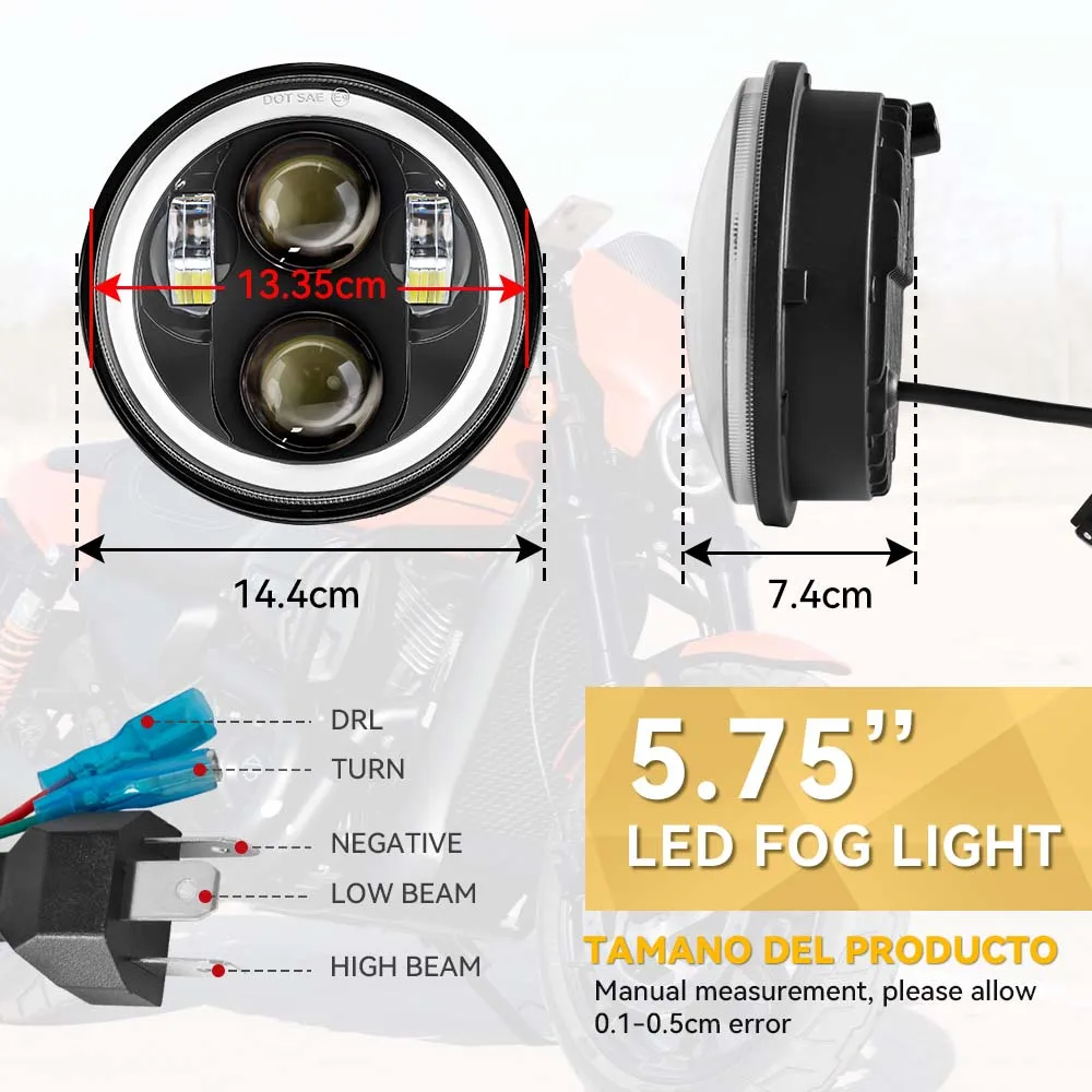 5.75 Inch Motorcycle LED Headlight Faro Moto Light Halo White DRL Angel Eyes for Dyna Sportster Softail 5 3/4\