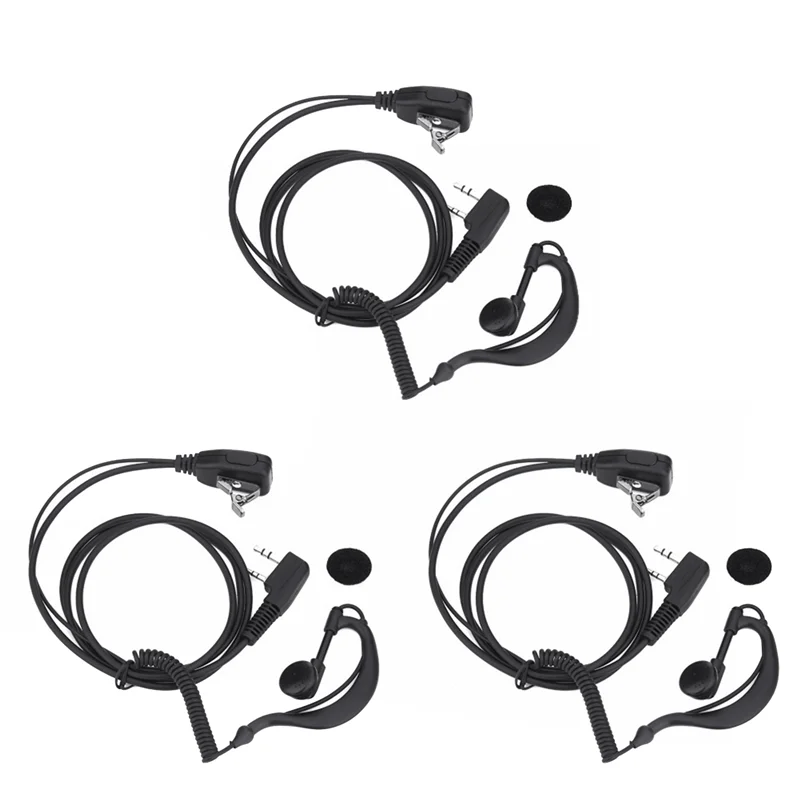 

A91P 3PCS 2 PIN PTT MIC Ear Hooks Walkie Talkie Earbud Earphone Earpiece For UV5R/KENWOOD/HYT