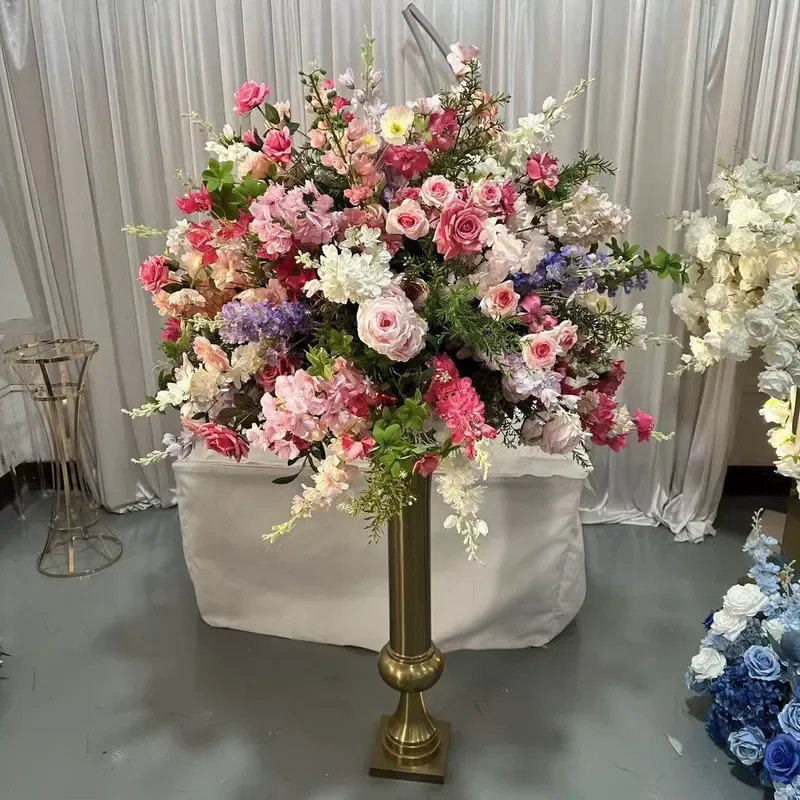 80cm Faux Blush Pink Fuchsia Spring Flower Balls Mixed Colorful Artificial Floral Arrangement for Wedding Table Centerpiece