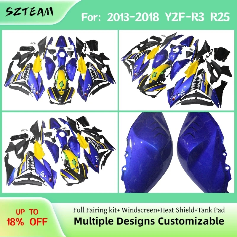 For YAMAHA YZF-R3 R25 2013-2018 Fairing Kit YZFR25 R3 13-18 Aftermarket Fuel Tank Cover Injection Motorcycle Side Cover Fairings