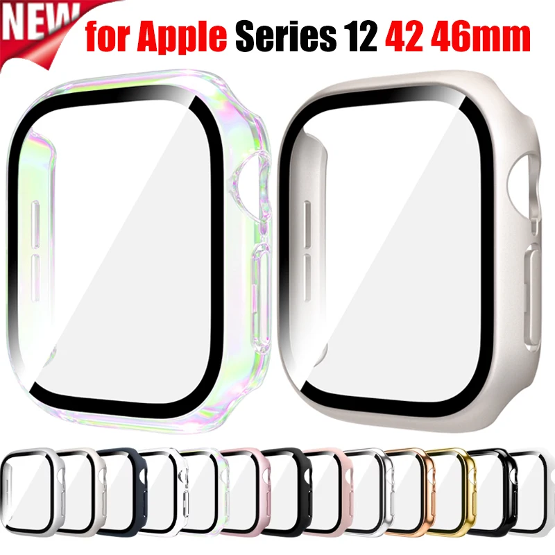 Tempered Glass+Case for Apple Watch Series 12 42mm 46mm Screen Protector Protective Cover for iWatch Series 12 46mm 42mm