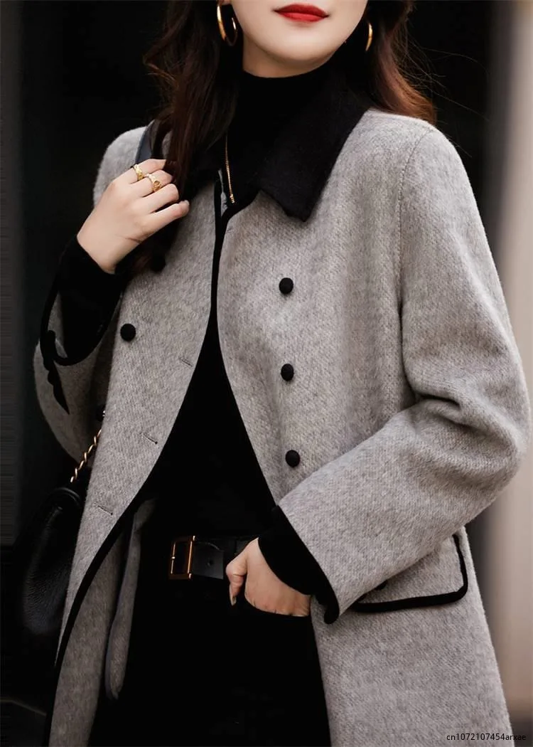 

Elegant 2023 Autumn Winter Spring Fashion Casual Contrast Paneled Pocket Design Buttoned Coat Female Clothing Outfits