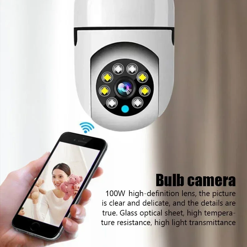 Câmera de Vigilância IP sem fio, Visão Noturna, Home CCTV Security, 4x Vídeo Zoom Digital, Câmera IP interior, Wi-Fi, 2.4G, 5G, Lâmpada E27, 2MP