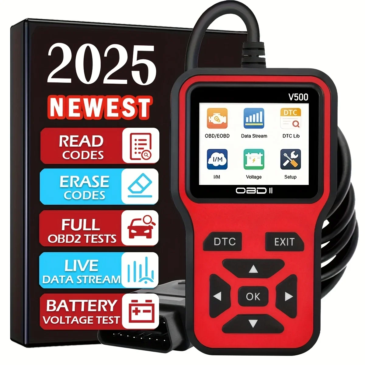 2025 Latest OBD2 Scanner Diagnostic Tool  Complete Engine Code Reader with Data Stream,Compatible with  Vehicles 1996 Onwards