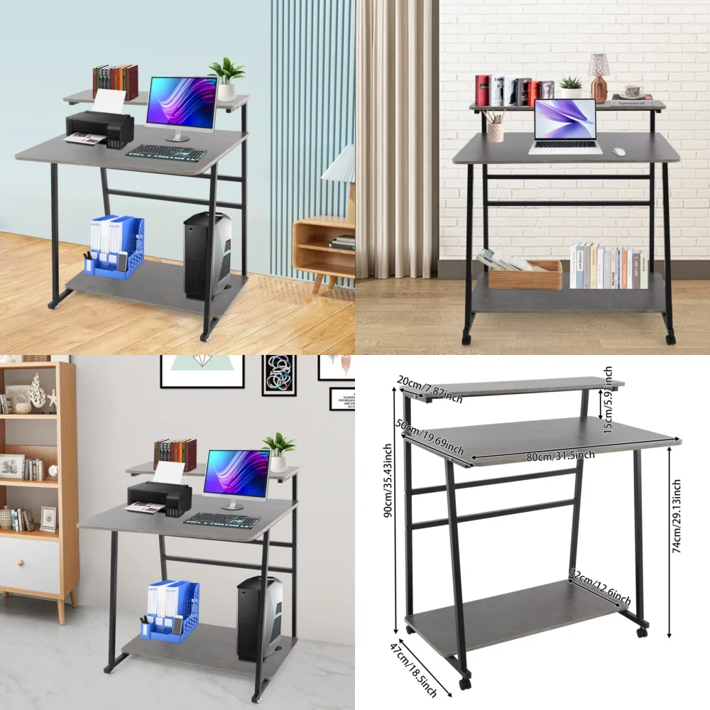 

Computer Desks3 Tier Rolling Computer Desk for Home Office Space Saving Design Black Grey