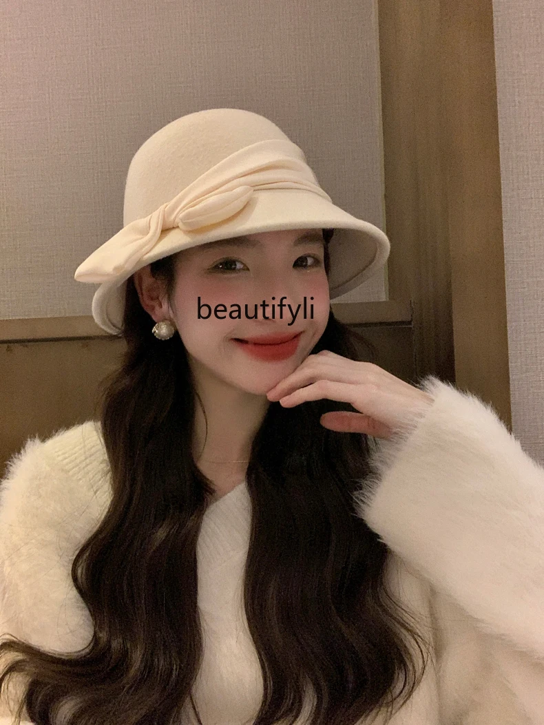 

Woolen French Style Autumn and Winter Warm All-Matching Bucket Hat Elegant Socialite Chanel Small Face Bucket Hat