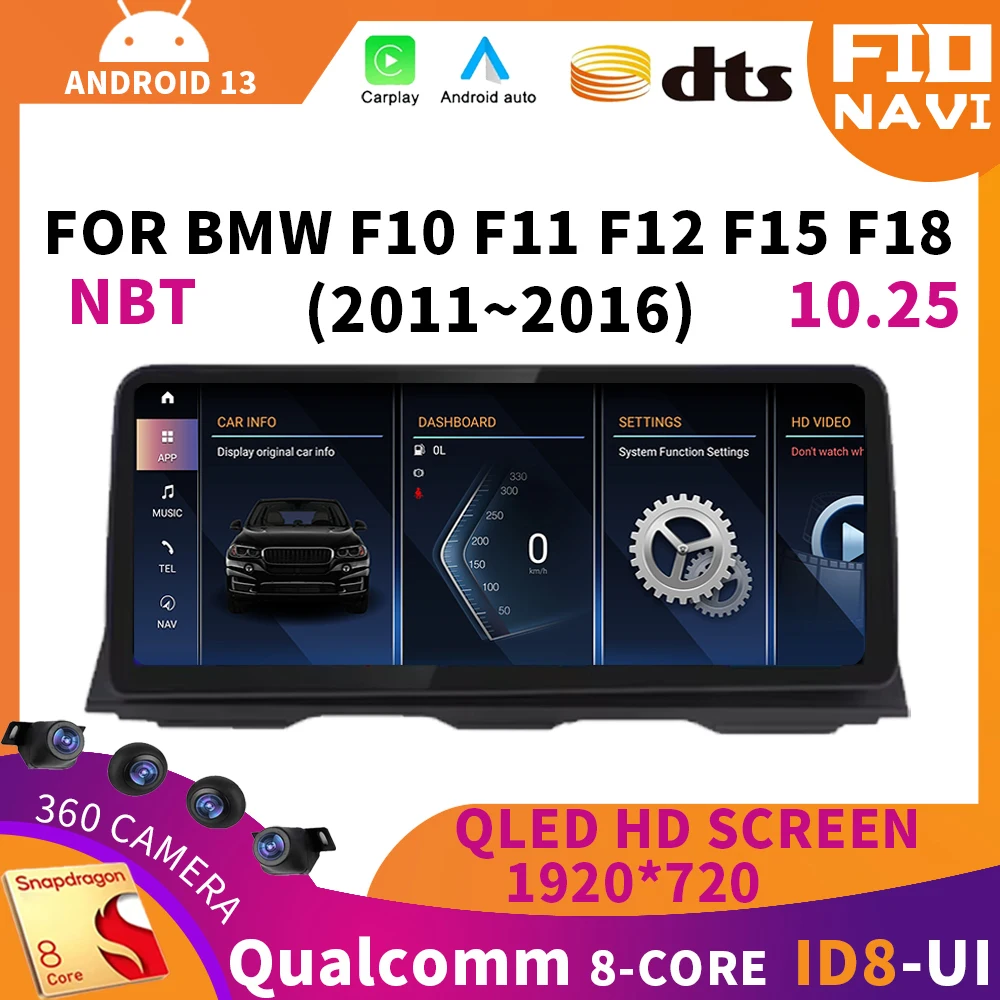 

10.25" Carplay Auto Android 13 ID8 Car Multimedia QLED Display Screen for BMW 5 Series F10 F11 F12 F15 F18 NBT GPS WIFI 4G BT