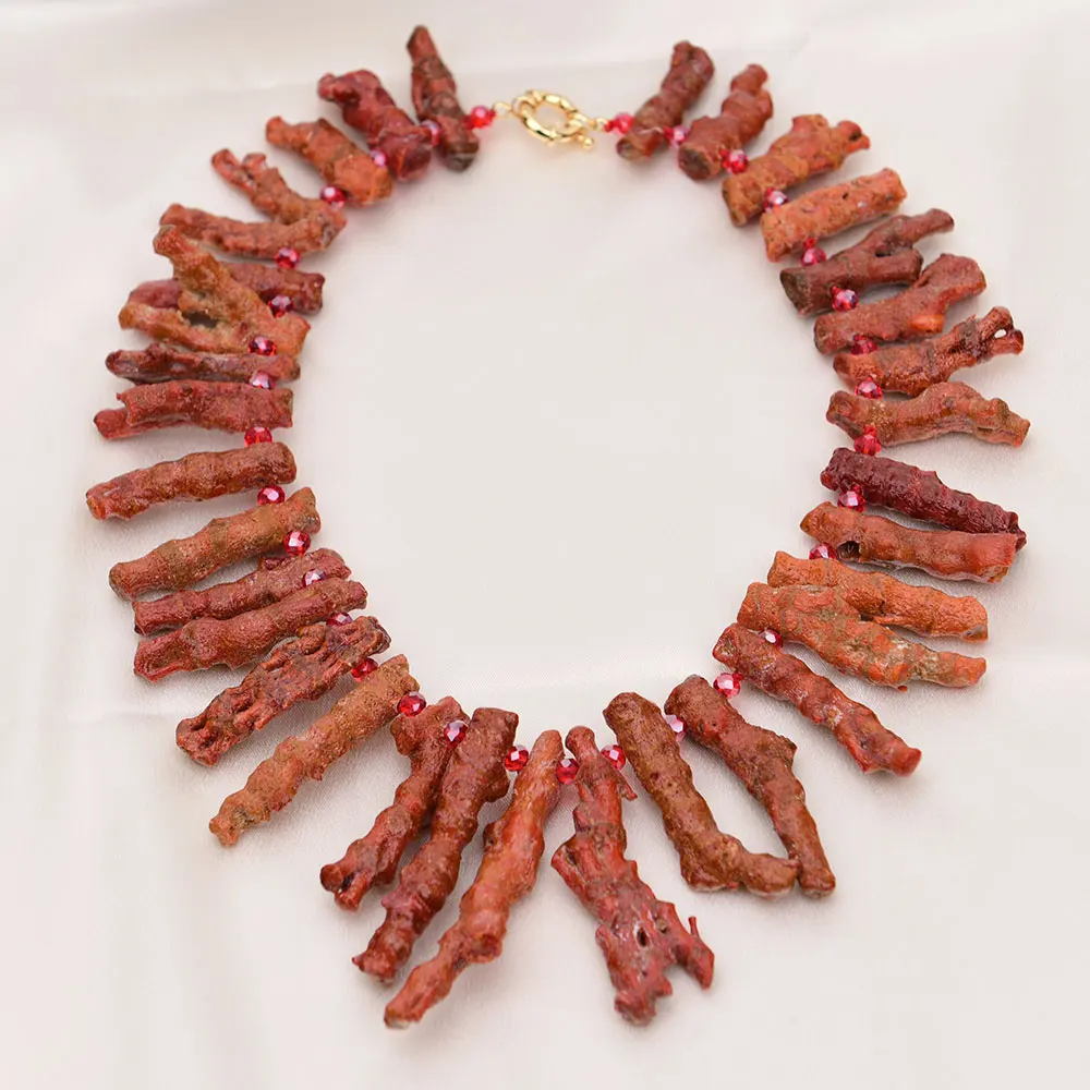 

G-G 19" Big Natural Red Orange Coral Branch Top Drilled Nugget Freeform Real Gems Chorkers Necklace