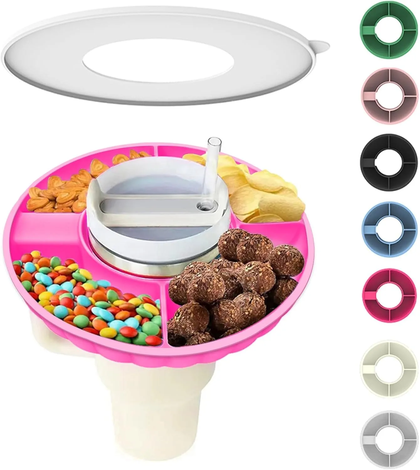 

Snack Bowl for Stanley Cup 40oz Silicone Snack Tray with Lid Compatible Reusable Snack Ring Suitable for Car Cup Holder